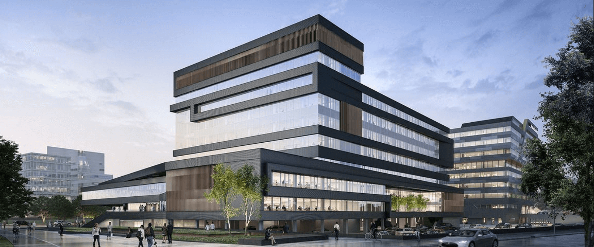 Fellenoord in Eindhoven, een duurzaam herontwikkeld kantoorgebouw met een transparante glasgevel, atrium en energie-efficiënte installaties door Bosman.