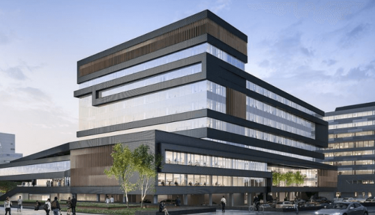 Fellenoord in Eindhoven, een duurzaam herontwikkeld kantoorgebouw met een transparante glasgevel, atrium en energie-efficiënte installaties door Bosman.