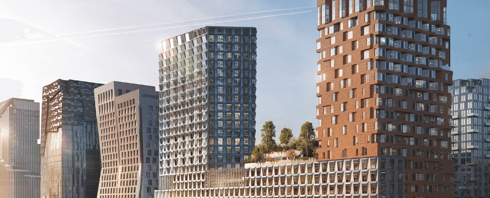 The Pulse in Amsterdam, een duurzaam mixed-use gebouw met woon- en kantoorruimtes.